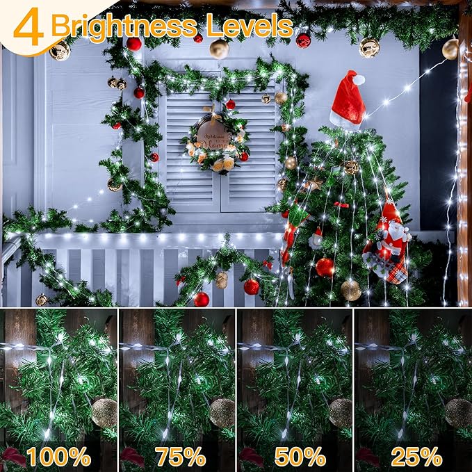 Ollny Christmas Lights Cool White, 600LED 197FT Christmas Tree Lights IP67 Waterproof, Plug in Fairy Lights with Remote 8 Modes Timer, Xmas Light for Outdoor Indoor House Holiday Decor