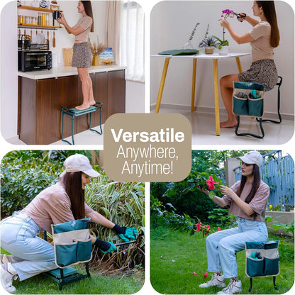 Garden Seat and Kneeler - Upgraded Widened EVA Cushion Seat (6.1” Wider), Thick & Wide Garden Stool, Foldable with Pouch, Gloves & Tool Bag – Gardening Gifts for Parents & Seniors
