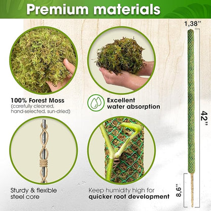 DUSPRO 42’’ Mesh Moss Pole for Climbing Plants, Natural Moss Pole Monstera Plant Support, Real Moss Poles for Plants Indoor, Moss Stick for House Plants, Moss Stakes for Climbing Plants