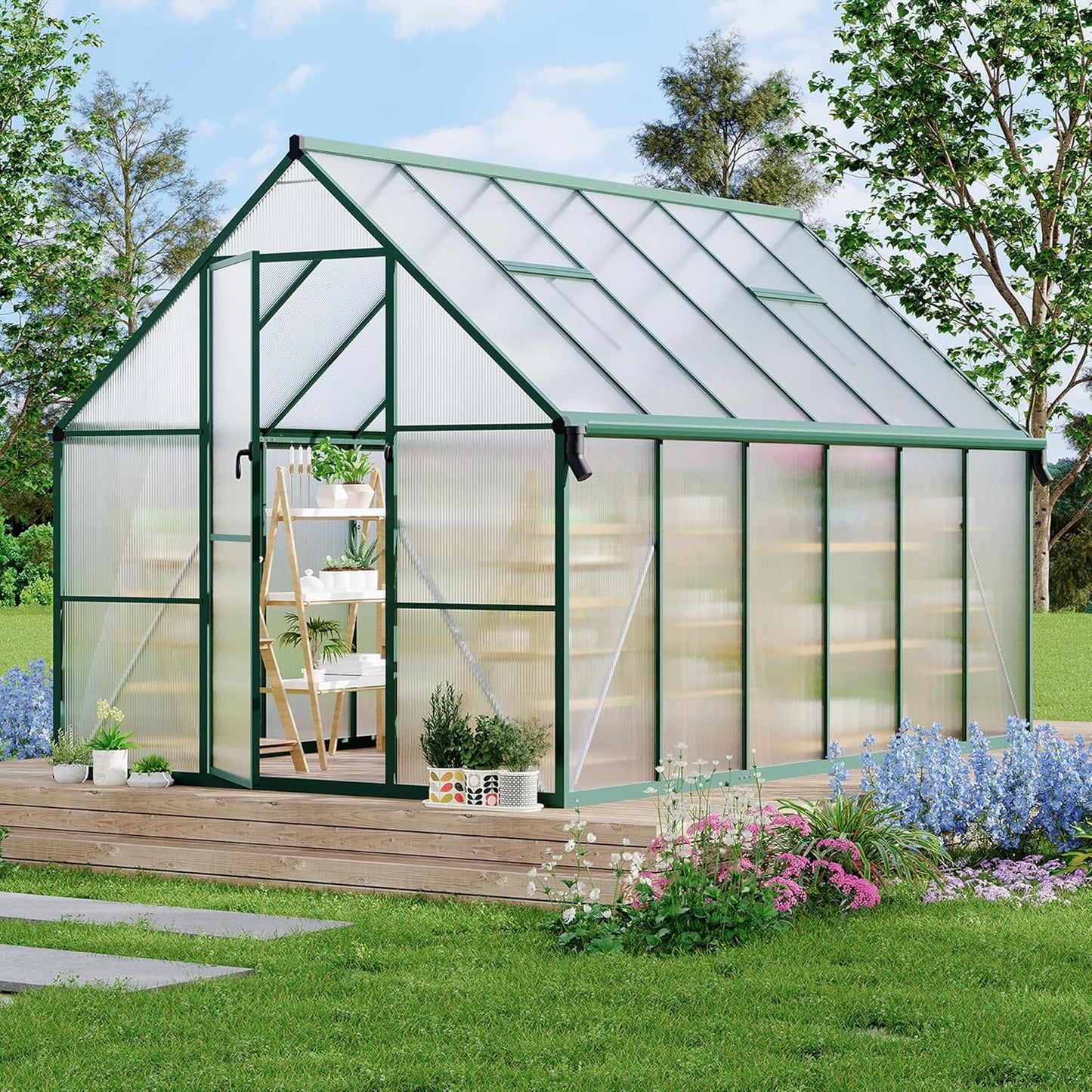 8'X14' Aluminum-Framed Polycarbonate Greenhouse, Heavy Duty Polycarbonate Greenhouse with Quick Setup Structure and Roof Vent, Large Enhanced Aluminum Greenhouses Kit for Outdoors