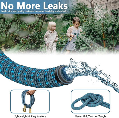 100 ft Expandable Garden Hose -2025 New Upgraded Durable Latex Core,3/4 Brass Connector and 10 Functions Spray Nozzle, Extra Strength Fabric, Leak-proof, Lightweight, Kink-free Expanding Water Hoses