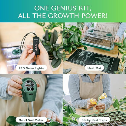 Upgraded Seed Starter Tray with Grow Lights and Heat Mat, 3-in-1 Soil Meter, & Sticky Gnat Traps, 40-Cell Seed Growing Tray, Germination & Plant Propagation Station for Indoor Plants