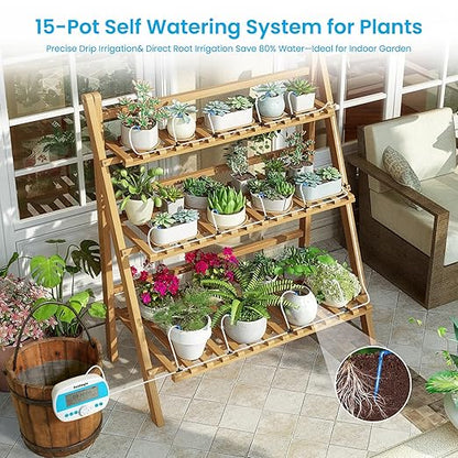 Sainlogic Automatic Plant Waterer for 15 Potted Plants, Smart Self Watering System with Humidity Monitor Display，Deep Root Irrigation, IP64 Programmable Timer for Vacation, Travel, Indoor Garden