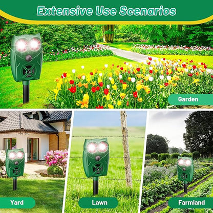 Solar-Powered Ultrasonic Animal Repellent with Motion Sensor, Waterproof Cat Deterrent with LED Flashing Lights, Perfect for Outdoor Yards, Effective to Repel Cats, Dogs, Coyotes, Raccoons, and Deer.