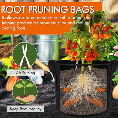 Gardzen 10-Pack 5 Gallon Grow Bags, 300G Thickened Aeration Fabric Pots with Handles, Heavy Duty Cloth Pots for Plants