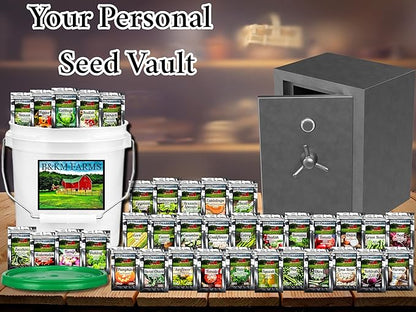 Personal Seed Vault - 38,000+ Survival Seeds, 36 Popular Varieties + Online Growing Guide by B&KM Farms