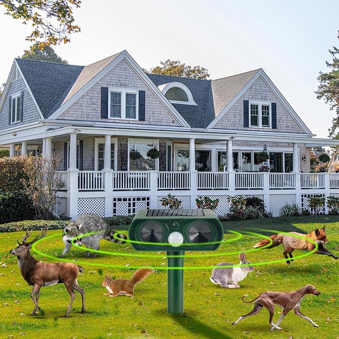 2 Pack Ultrasonic Animal Repeller Outdoor Cat Repellent Solar Deer Repellent Devices Waterproof, Motion Activated Animal Deterrent Devices to Scare Cat Squirrel Rabbit Raccoon Skunk for Yard Garden