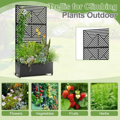 Raised Garden Bed with Trellis and Wheels,73"x35"x16" Metal Raised Garden Bed,Black Diamond Metal Planter with Climbing Trellis for Vines & Vegetables