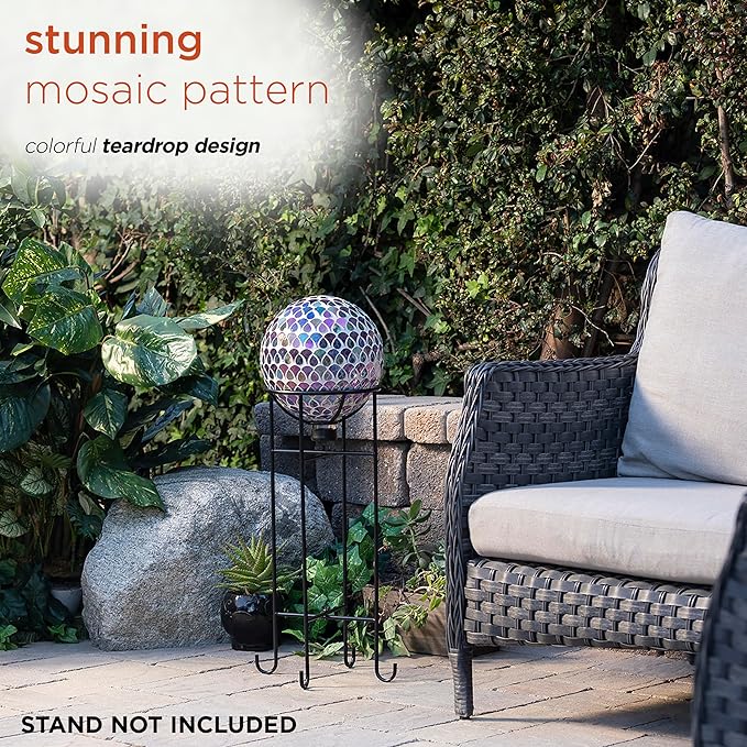 Alpine Corporation HGY438 Outdoor Mosaic Glass Gazing Globe with Colorful Teardrop Design, 10" Diameter, Multicolor