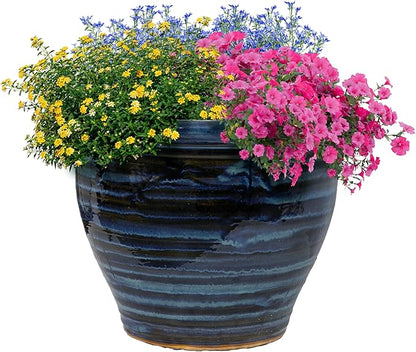 Sunnydaze Large Ceramic Plant Pot - Round Outdoor Glazed Ceramic Planter Pot with Drainage - Studio - Galaxy Blue - 18.5"