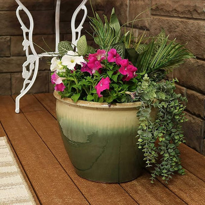 Sunnydaze Large Ceramic Plant Pot - Round Outdoor Glazed Ceramic Planter Pot with Drainage - Chalet - Seafoam - 14.5"