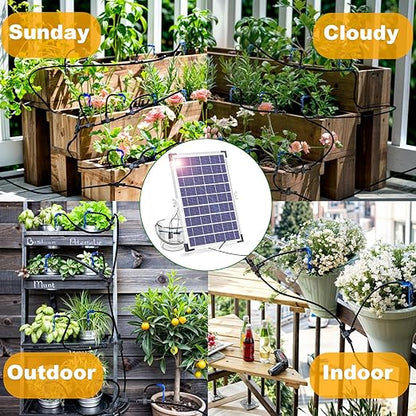 RISINGUP Solar Drip Irrigation System with Timer, Programmable Smart Watering with 2200mAh Battery, Automatic Plants Watering System for 30 Potted Plants Outdoor Garden, Patio, Balcony, Greenhouse