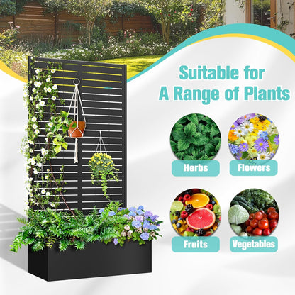 71"x35"x16" Metal Planter Box with Trellis Raised Garden Bed with Trellis, Trellis with Planter Box & Privacy Screen, Metal Planter Box for Climbing Plants, Vegetable, Vines(Black, Louvered)