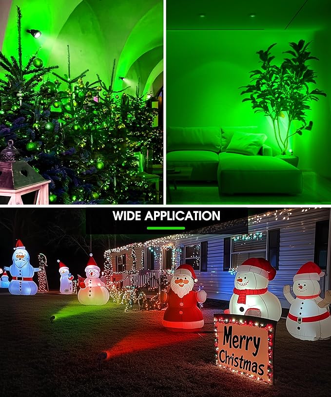 LOHAS Landscape Green Christmas Spot Lights Outdoor, 10W Dusk to Dawn Sensor LED Spotlights for Yard, IP66 Waterproof Pathway Garden Outside Lights, 9.84ft Cord, Green Lawn Decor Lamp, UL Listed,2Pack