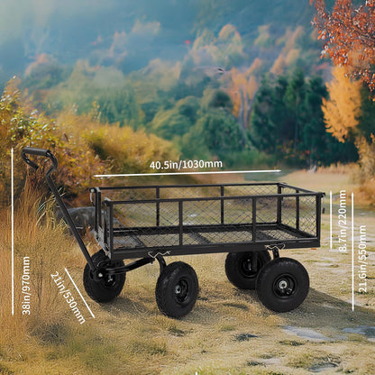 Finnhomy Heavy Duty 1000 Lbs Capacity Mesh Steel Garden Cart, Pullable Garden Wagons Carts on Wheels, Folding Utility Wagon with Removable Sides for Outdoor, Yard, Lawn, Black