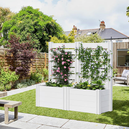 Casaphoria Raised Garden Bed with Trellis, 72"x47"x16" Planter Box with Open Bottom for Gardening Vegetables & Vines and Climbing Plants, White