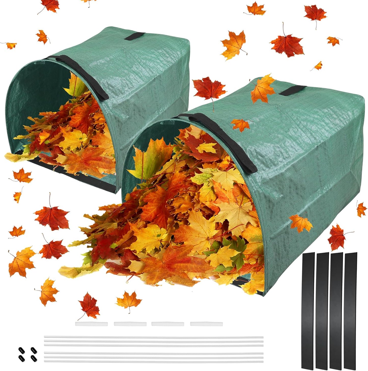 PHYEX 2 Pack 53-Gallon Reusable Leaf Bags with Flat Bottom Design - Dustpan Style Garden Bags for Easy Yard Waste Collection, Lightweight & Foldable