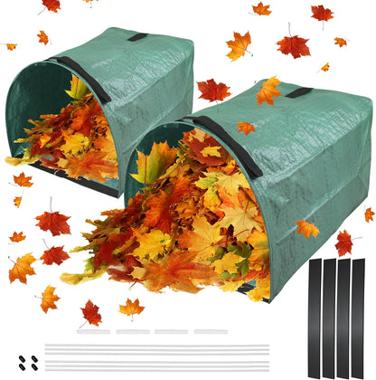 PHYEX 2 Pack 53-Gallon Reusable Leaf Bags with Flat Bottom Design - Dustpan Style Garden Bags for Easy Yard Waste Collection, Lightweight & Foldable
