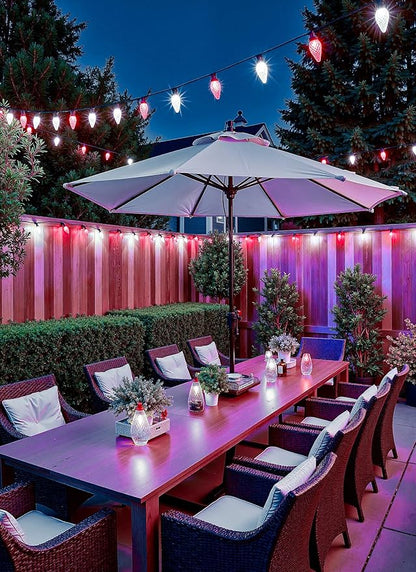 Brightown C9 Christmas Lights Outdoor, 114FT 150 LED Red and Pure White String Lights with Timer, 8 Modes, UL Listed Waterproof Connectable Christmas Tree Lights for House, Roof, Garden, Patio Decor