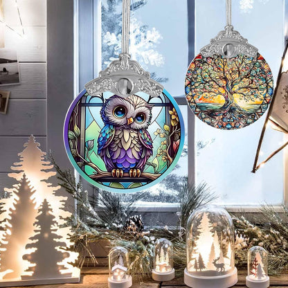 Owl Stained Glass Suncatcher and Christmas Ornament - Holidays Decor for Owl Lovers