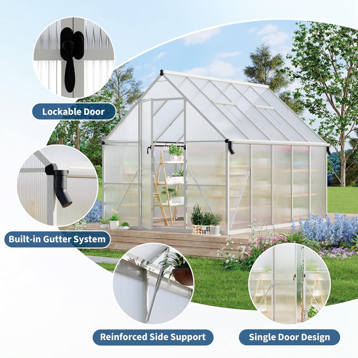 8'X10' Aluminum-Framed Polycarbonate Greenhouse, Heavy Duty Polycarbonate Greenhouse with Quick Setup Structure and Roof Vent, Large Enhanced Aluminum Greenhouses Kit for Outdoors