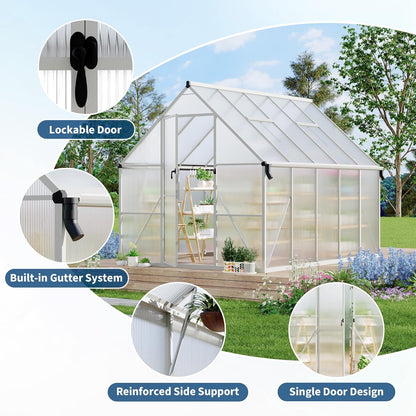 8'X10' Aluminum-Framed Polycarbonate Greenhouse, Heavy Duty Polycarbonate Greenhouse with Quick Setup Structure and Roof Vent, Large Enhanced Aluminum Greenhouses Kit for Outdoors