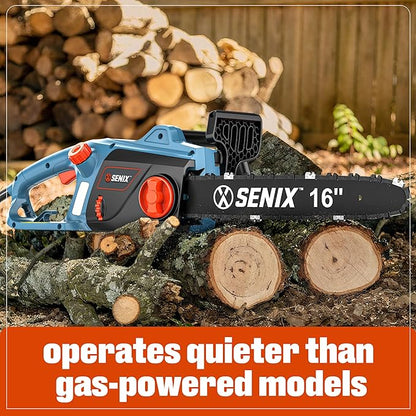 SENIX Electric Chainsaw, 16" Corded Chainsaw,12 Amp Chain Saw for Wood Cutting, Tree Trimming, Garden Tool for Pruning, Branch Cutting, Yard, Fathers Day Gift for Men,Gardener, CSE12-M