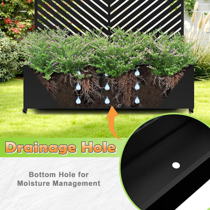 Metal Raised Garden Bed with Trellis, 2-in-1 Planter Box & Privacy Screen for Climbing Plants, Outdoor Standing Flower Bed with Drainage Holes, 47.2" L x 16.7" W x 70.8" H, Black-Parallel