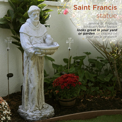 Alpine Corporation 45" Tall Outdoor Saint Francis Birdbath Statue Yard Art Decoration, Light Gray