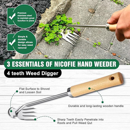 BOOLOOEN3Pack Weed Puller Tool, Manual Hand Weeder Paver, Crack Weeder, Stainless Steel Crevice Weeding Digger Tool, Paving Brick Moss Removal, L-Shape Gardening Crack Tool for Lawn Edger and Driveway