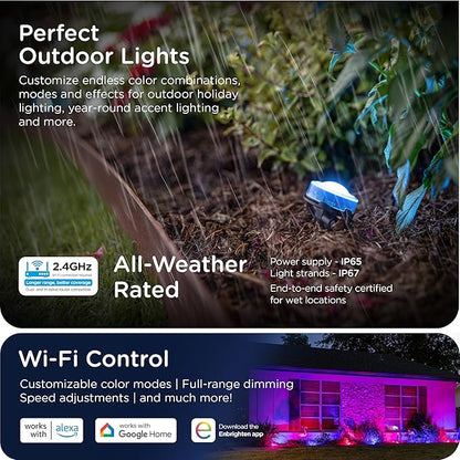 Enbrighten Vibe Eternity Garden Lights, 50ft, 12 RGBWIC LEDs, Waterproof, Uplights, Outdoor Landscape Lighting, Home Exterior Spotlight, Smart App, Works with Alexa, Google Home, 83790
