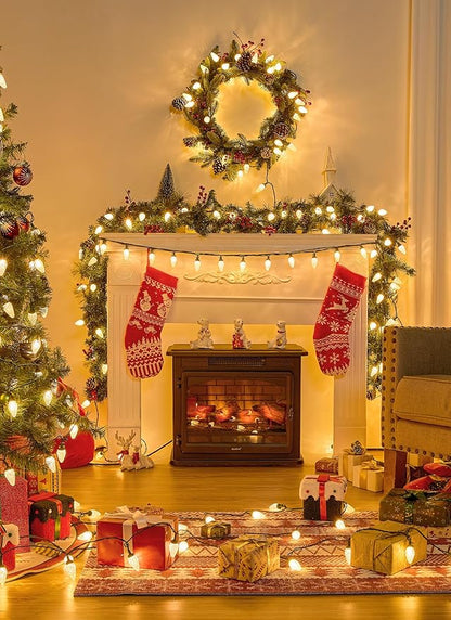 Brightown C9 Christmas Lights Outdoor, 114FT 150 LED Warm White String Lights with Timer, 8 Modes, Plug-in UL Listed Waterproof Connectable Christmas Tree Lights for House, Roof, Garden, Patio Decor