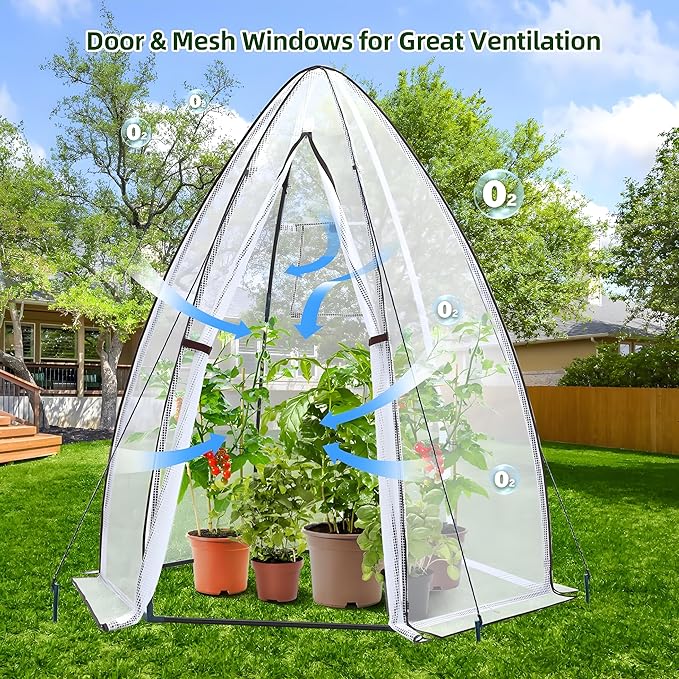 Portable Greenhouse for Outsides, Ohuhu Heavy Duty Green House Tent with Durable PE Cover, Garden Plant Protector with Zippered Door Mesh Window for Vegetables Flowers Fruits Herbs, 63x54x71 Inch