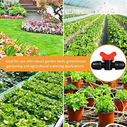 Drip Irrigation Shut Off Valve Fittings: 10 Piece Switch Valve for 1/2" Drip Irrigation Tubing (1/2" ID x0.6-0.65" OD) 16mm Barbed Locked Nut Connectors Cut Off Water Flow