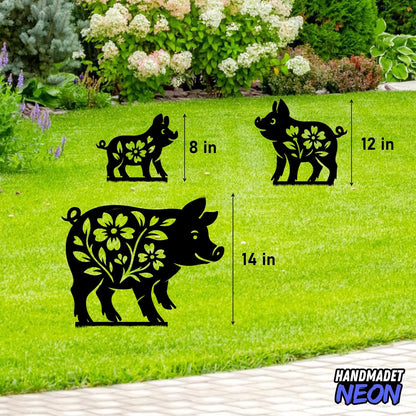 Personalized Pigs Set 3 Garden Stakes, Custom Metal Gardening Markers, Decorative Outdoor Yard Sign, Art Decor Gifts for Animal Lovers, Grandmother, Mom, Dad
