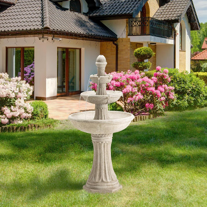 Glitzhome Outdoor Fountains and Waterfalls 3 Tier Patio Fountain with Pump & LED Light, Resin Terrazzo Water Fountains Oversized Outdoor Floor Stand Fountain for Garden Backyard Yard Lawn Sand Beige