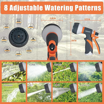 Garden Hose Nozzle Sprayer– this high heavy-duty spray nozzle offer 8 watering patterns for watering plants, lawns & gardens, washing cars, household cleaning and showering pets. (Dark Orange)