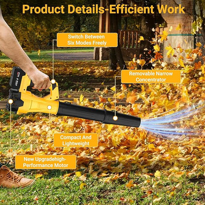 Cordless Leaf Blower 750CFM 200MPH – Electric Rechargeable Handheld Blower with 2×4.0Ah Batteries & Charger, Lightweight Design, 6-Speed Levels, 2 Extended Tubes for Yard, Lawn & Garden (Yellow)