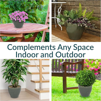 Sunnydaze Large Ceramic Plant Pot - Round Outdoor Glazed Ceramic Planter Pot with Drainage -Resort - Gray - 13.5"