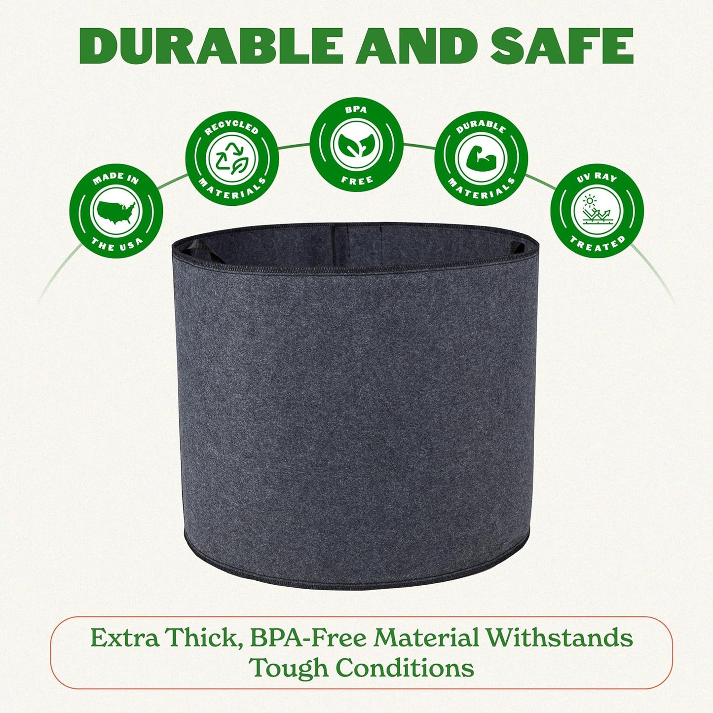 Epic Gardening 1 Pack 60 Gallon Grow Bags with Handles (Unlined) - Heavy Duty Fabric Pots for Vegetables, Herbs & Flowers - Breathable Cloth Planters for Indoor & Outdoor Gardening, Moisture Retaining