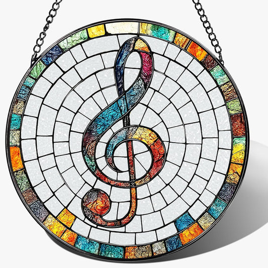 Stained Glass Window Hanging, Pauyadu 8 Inch Musical Stained Glass Suncatcher, Window Decor, Musician Home Decor, Musician Gift, Music Teacher Gifts, Music Accessory, Singer Gift