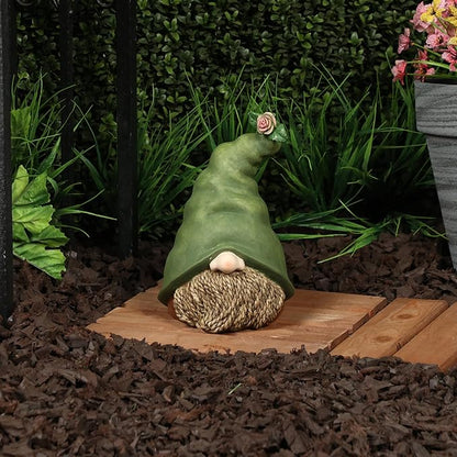Alpine Corporation QWR1440 Outdoor Gnome Head with Rope Beard and Flower on Green Hat Garden Statue, 10" Tall