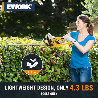 EWORK 20V Cordless Hedge Trimmer 22-Inch Electric Bush Trimmer, 5/8" Cutting Capacity, Battery Powered Lightweight Handheld Shrub Trimmers with Battery and Charger for Garden, Yard