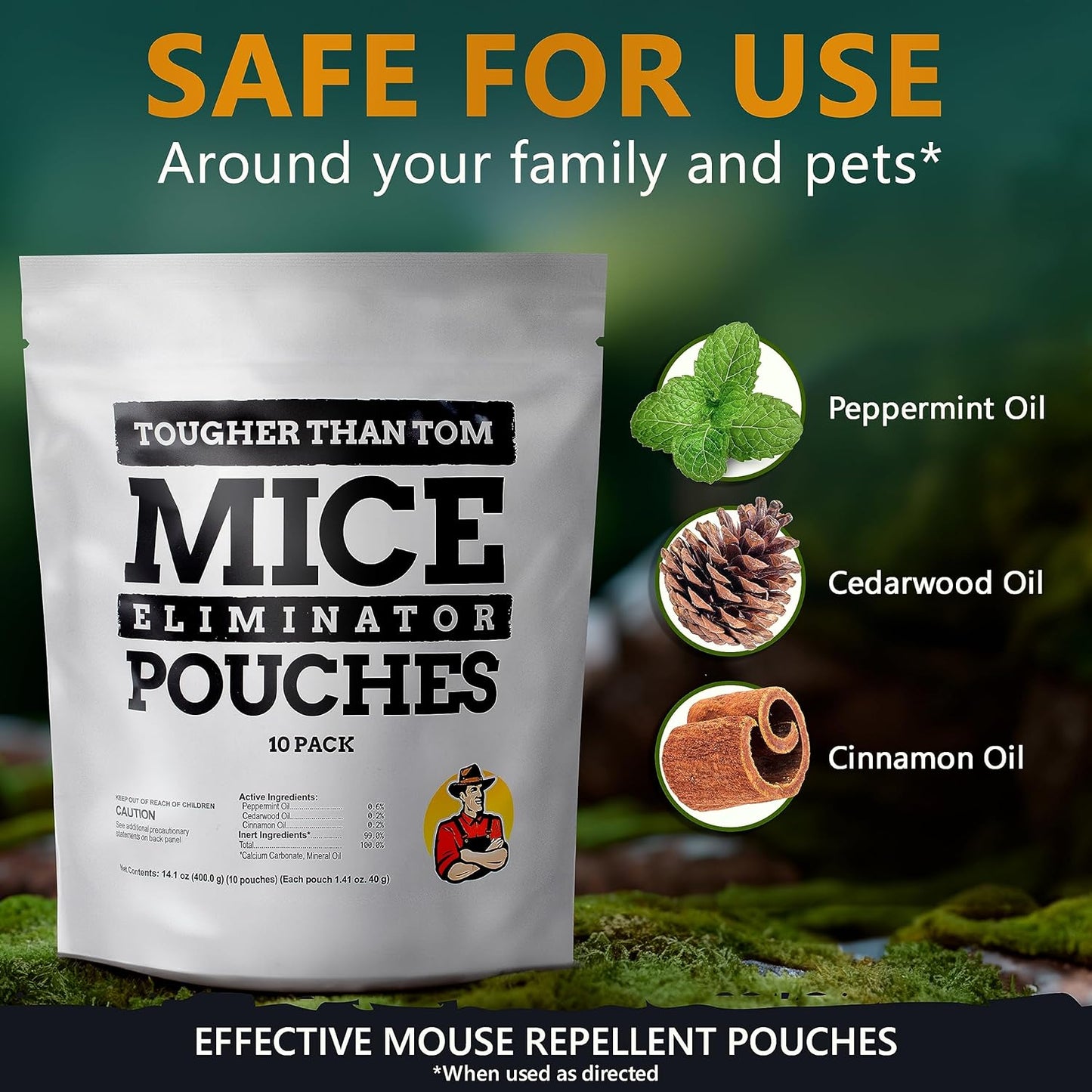 10 Pack All-Natural Mice Repellent Pouches – Harmless Peppermint Essential Oil Mouse Deterrent - Keep Mice Out of Your Home and Your Family Safe - by Tougher Than Tom