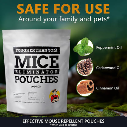 10 Pack All-Natural Mice Repellent Pouches – Harmless Peppermint Essential Oil Mouse Deterrent - Keep Mice Out of Your Home and Your Family Safe - by Tougher Than Tom