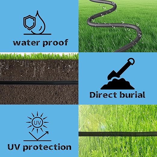 18/5 Sprinkler Wire, 150 ft, 6.3 mm, Black, PVC, Pure Copper, UV Resistant, Easy Install, Suitable for Solid Sprinkler Systems