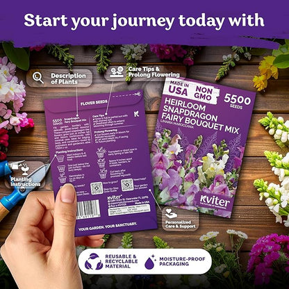 KVITER 5,500 Fairy Bouquet Mix Snapdragon Seeds for Planting (Linaria Maroccana) – Known as Toadflax, Heirloom & Organic – Flower Seeds to Plant Outside & Inside – Garden, Containers, Borders, Beds