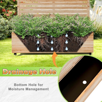 Metal Raised Garden Bed with Trellis, 2-in-1 Planter Box & Privacy Screen for Climbing Plants, Outdoor Standing Flower Bed with Drainage Holes, 47.2" L x 16.7" W x 70.8" H, Acacia Wood Grain-Louvered