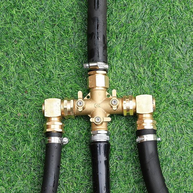 Garden Hose Splitter High Flow Splitter with Swivel elbow Connect Brass Hose Splitter with Shut Off Valves 3 way Hose Bib Adapter (with Swivel elbow)
