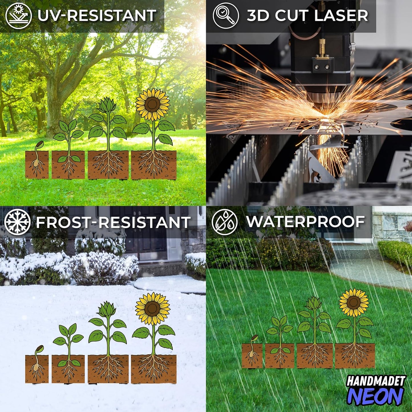 Personalized Sunflower Growth Garden Stakes Combo 2 Set, Custom Metal Gardening Markers, Decorative Outdoor Yard Sign, Art Decor Gifts for Nature Lovers, Grandmother, Mom, Dad